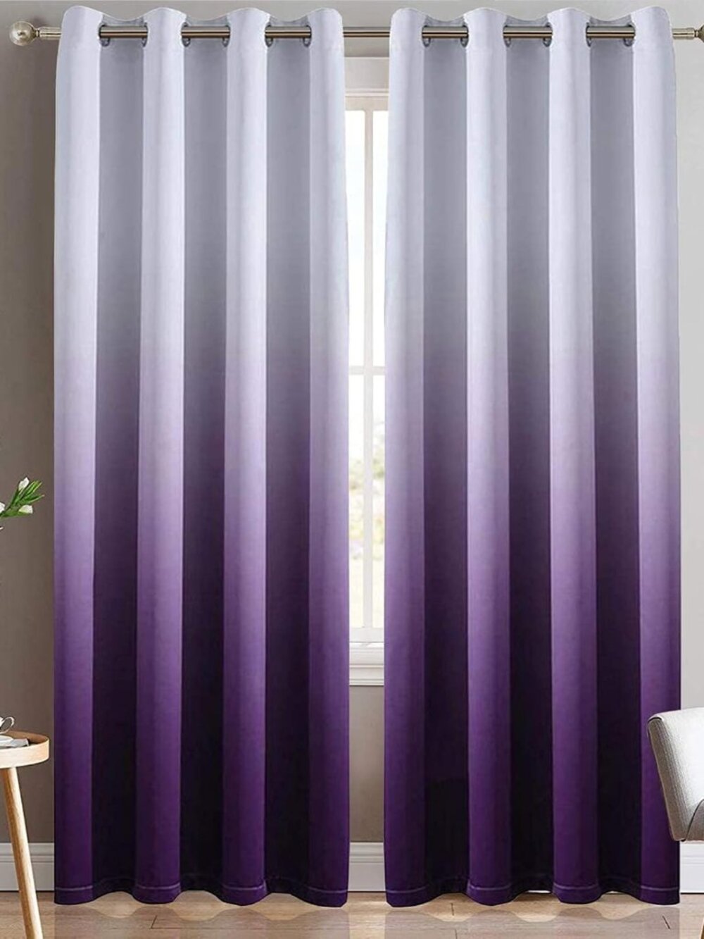 84 Inch Ombre Curtains Greyish White to Purple for Bedroom